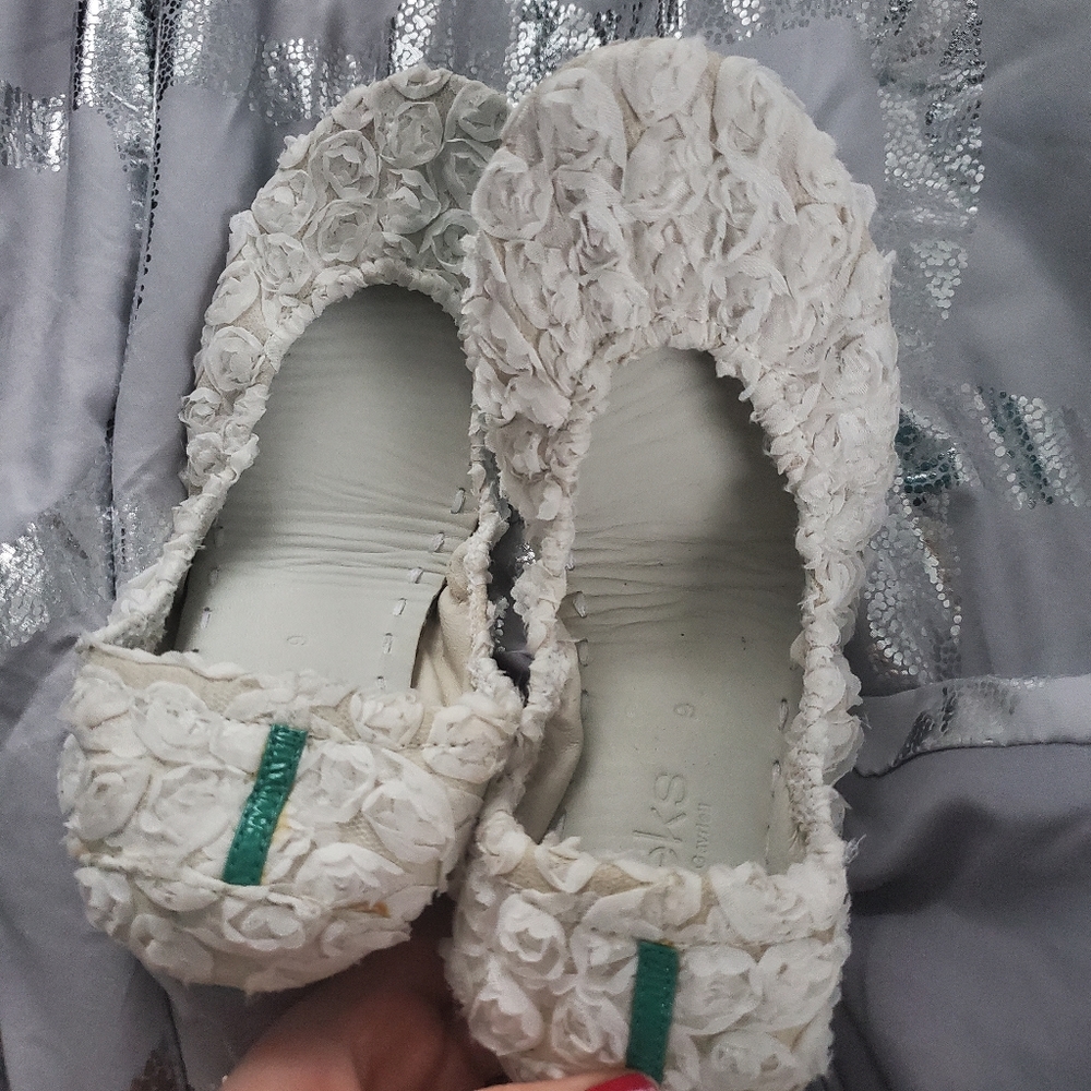Tieks White Rose Garden Ballet Flat Shoes 9 - Picture 6 of 16